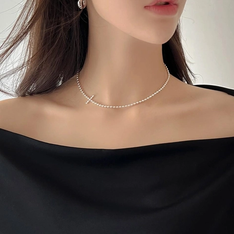 925 Sterling Silver Cross Pendant Necklace Bead Chain Minimalist Chic Dainty Everyday Jewelry For Women Elegant Simple