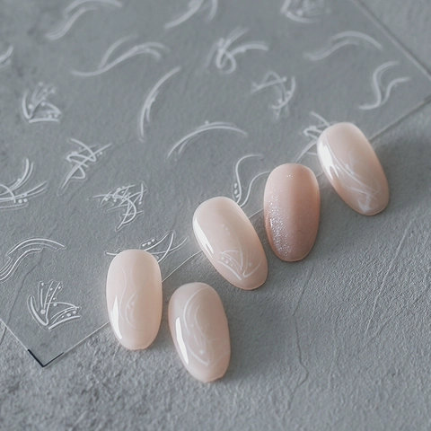 Weiße Abstrakte Kurvenlinie Nagelkunst Aufkleber Hauchdünne Selbstklebende Maniküre Abziehbilder Eleganter Minimalistischer Stil