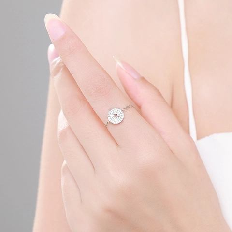 925 Sterling Silver Ring Adjustable Chain Star Hollow Disc Pavé Zircon Elegant Jewelry For Women Fashion Minimalist