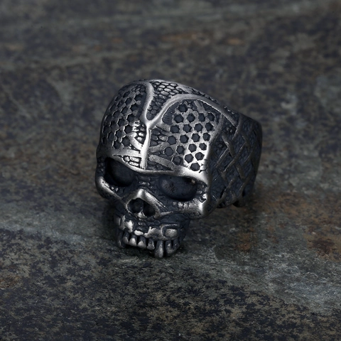 Skull Ring Edelstahl Punk Gothic Vintage Stil Herren Schmuck Halloween Thema Strukturiert Metall Zubehör Biker Gothic