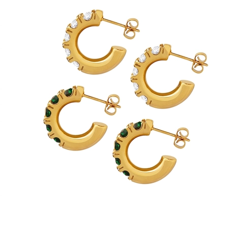 Orecchini A Mezza Cerchio A Forma Di C In Acciaio Al Titanio Placcato Oro 18K Con Zirconia Cubica Gioielli Da Donna