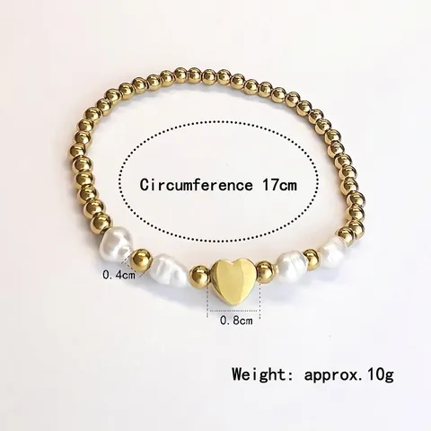 Pulsera Elástica De Cuentas De Acero Inoxidable Con Perla De Agua Dulce Corazón Estrella Luna Mariposa Joyería Mujer