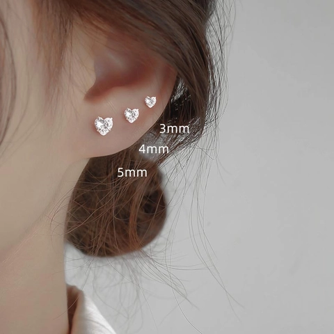Heart Shaped Cubic Zirconia Stud Earrings With 925 Sterling Silver Earring Post Four Prong Claw Setting Minimalist Jewelry