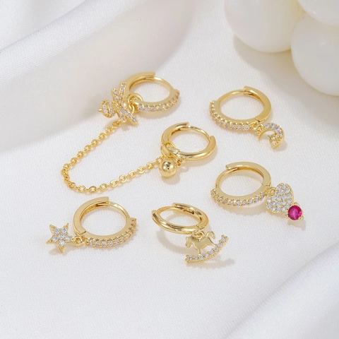 Orecchini A Cerchio In Rame Di Moda Con Ciondoli Stella Luna Cuore Ape Gioielli Eleganti Da Donna