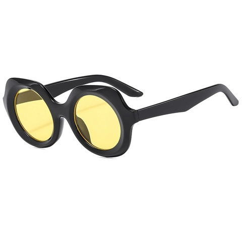 Lunettes De Soleil Vintage À Monture Ronde Épaisse Design Ondulé Femmes Hommes Protection UV400 Monture PC Verres AC Look Y2K