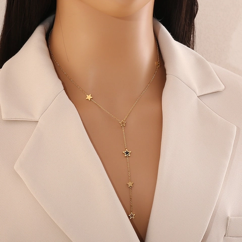Collana con Pendente a Forma di Y in Acciaio Inossidabile Minimalista per Donna Cuore Stella Goccia d'Acqua Geometrica Placcata Oro