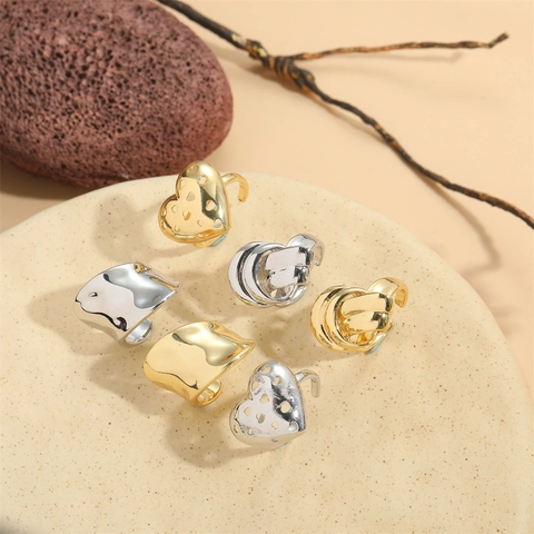 Anello Aperto in Rame Vintage Francese Cuore Nodo per Donna Hip Hop Minimalista Anello da Dito Regolabile Oro Argento Gioielli Regalo