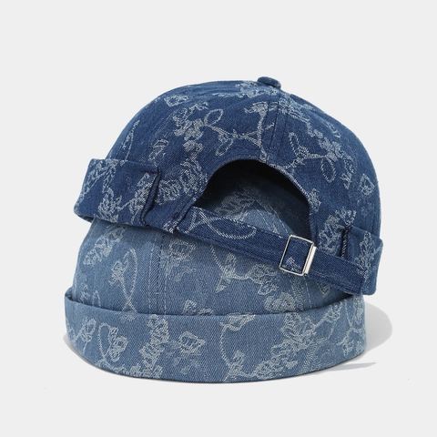 Brimless Docker Hat Retro Denim Miki Cap Adjustable Metal Buckle Vintage Streetwear For Men Women