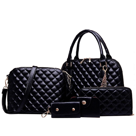 Quilted Pu Leather Handbag Shoulder Crossbody Bag Long Wallet Key Case Card Holder With Butterfly Pendant Fashion Women