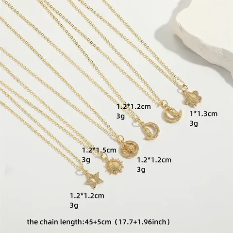 Vintage Copper Zirconia Celestial Pendant Necklace Gold Plated Moon Star Sun Religious Virgin Mary Medallion For Women Jewelry