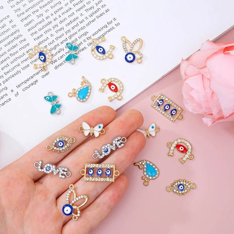 Evil Eye Connectors Alloy Enamel Rhinestone DIY Jewelry Making Charms Butterfly Whale Horseshoe Love Link Pendants