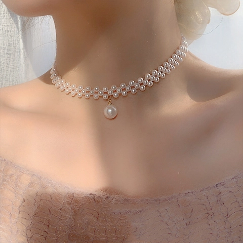 Collana Choker Doppio Strato In Künstliche Perle Sintetiche Con Ciondolo In Lega Di Strass Per Donna Gioielli Eleganti Retrò