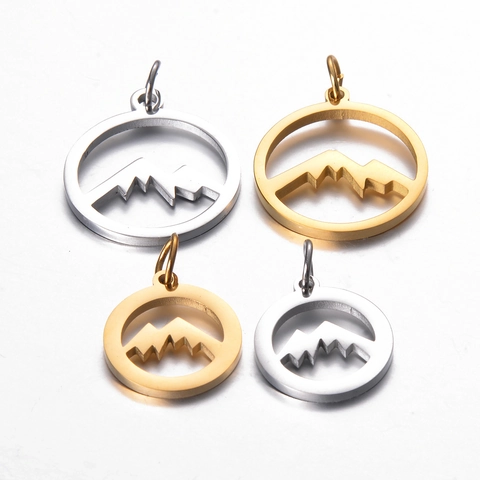 Round Mountain Peak Hollow Stainless Steel Charms Pendants For DIY Necklace Bracelet Jewelry Making Accessories