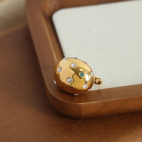 Anello Aperto in Acciaio al Titanio per Donna Regolabile Goccia d'Acqua Strass Colorati Minimalista Lusso Leggero Gioielli