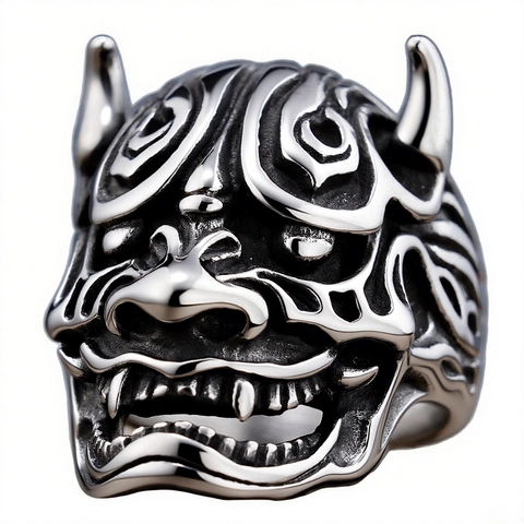 Anello Maschera Hannya Retrò Acciaio Inossidabile Bestia Mitica Testa Di Fantasma Gotico Punk Hip Hop Gioielli Per Uomini