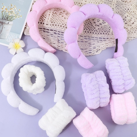 Cloud Sponge Headband And Absorbent Microfiber Wristbands Soft Thick Padded Hair Band For Face Washing Skin Care