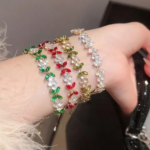 Copper Zircon Bracelet Marquise Cut Flower Cluster Adjustable Slider Chain Elegant Jewelry For Women