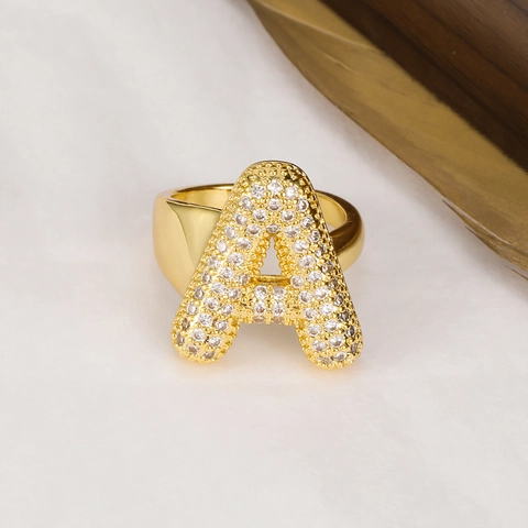 Gold Silver Plated Copper Letter A-Z Initial Rings For Women Unisex Inlaid Zirconia Adjustable Open Finger Ring Fashion Jewelry