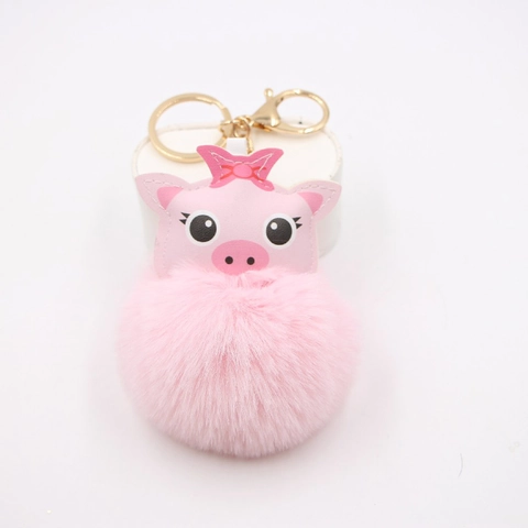 Simpatico Portachiavi a Forma di Maiale Cartone Animato con Pom Pom in Pelle PU Portachiavi Animale Pendente per Borsa Donna