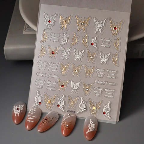 Autocollants Ongles Marquage Or Strass Relief Libellule Papillon Nœud Design Imperméable Manucure DIY Décoration Femmes