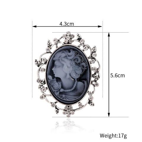 Vintage Cameo Portrait Brooch Pin For Women Antique Gold Silver Plated Zinc Alloy Rhinestone Palace Style Clothing Accessory