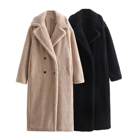 Γυναικείο Μακρύ Παλτό Teddy Bear Faux Fur Sherpa Fleece Jacket Double Breasted Lapel Winter Warm Outerwear
