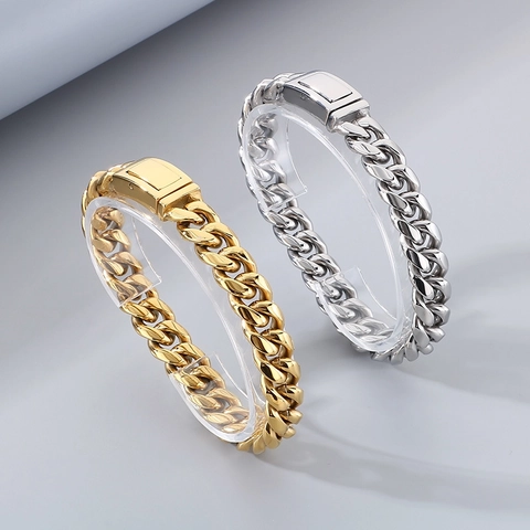 Catena Cubana Miami Acciaio Inossidabile Lucidato Hip Hop Punk Collana E Bracciale Per Uomo