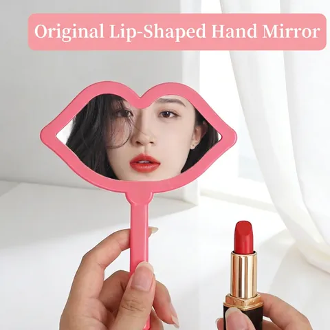 Lip Shaped Handheld Makeup Mirror Portable Plastic HD Cosmetic Vanity Mirror For Travel And Daily Beauty Tool