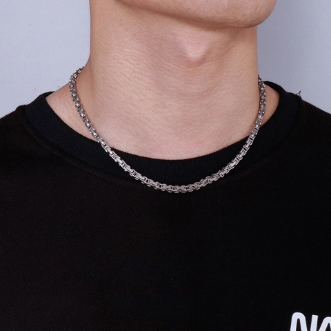 Men Stainless Steel Byzantine Chain Necklace Square Box Link High Polished Hip Hop Punk Jewelry With Lobster Clasp