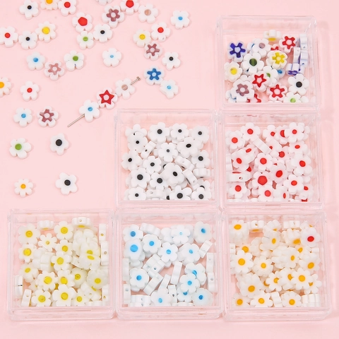 Mini Perline Di Vetro Millefiori Bianche Fiore Di Prugna Piatto Lampwork Perline Sciolte Per La Creazione Di Gioielli Fai Da Te