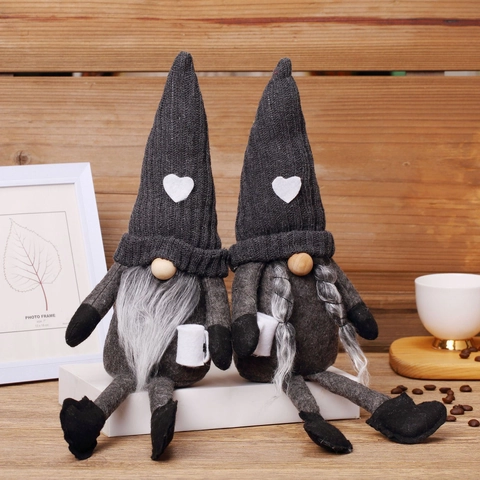 Gnome De Noël Poupée Sans Visage Ornement Tricot Chapeau Long Patch Cœur Peluche Nordique Rudolph Décoration Table