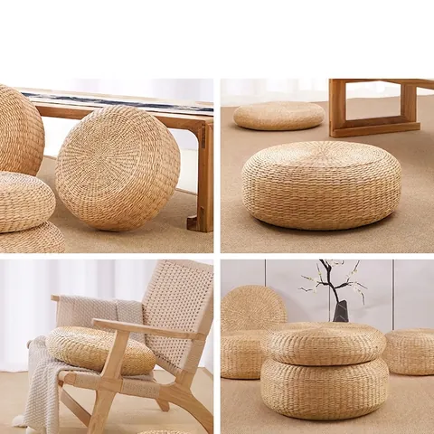 Round Floor Cushion Natural Straw Woven Thickened Seat Pad Zen Meditation Yoga Tatami Balcony Breathable Home Decor