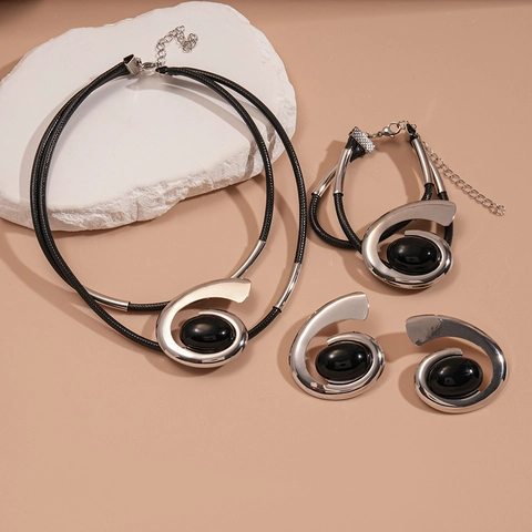Gioielli Lega Resina Con Perno Argento Ciondolo Spirale Geometrico Collana Corda Doppio Strato Vintage Donna