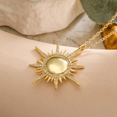 Sun Evil Eye Pendant Necklace Gold Plated Copper Colorful Zircon Hollow Clavicle Chain Jewelry For Women