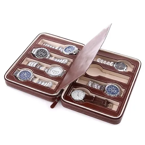 Caja Para Reloj De Cuero PU Con Cremallera Organizador De Relojes Portátil Para Viajes Con Forro De Terciopelo