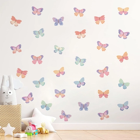 Watercolor Butterfly Wall Stickers PVC Self Adhesive Macaron Colorful For Kids Bedroom Home Decor Nordic Style