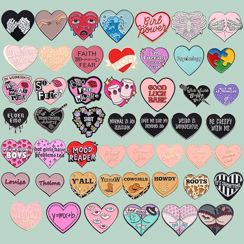 Vintage Zinc Alloy Heart Shape Enamel Brooch Pin Geometric Letter Pattern Painted Fashion Clothing Accessories For Unisex