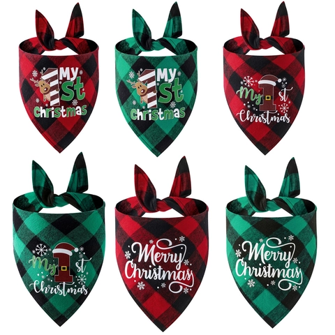 Christmas Pet Bandana Cotton Buffalo Plaid Reindeer Dog Scarf For Cats Small Medium Large Animals Holiday Accessories