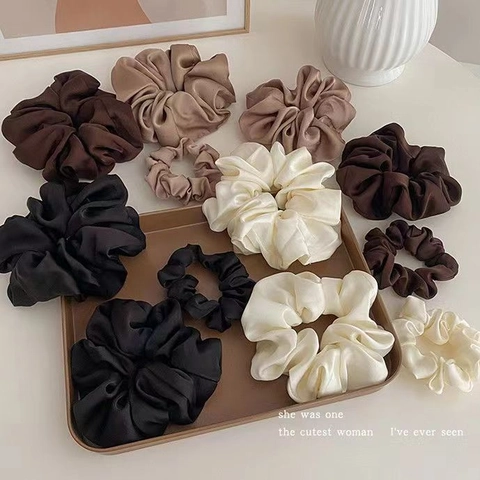 Satin Scrunchies Elegant Satin Like Elastic Hair Ties Ponytail Holder Minimalist Solid Color Hair Accessories For Women