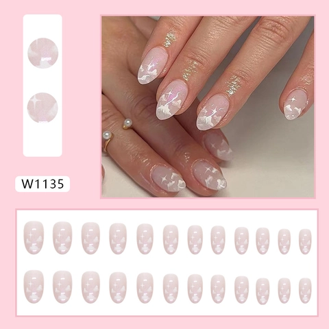 Ovale Aurora Wolke Press On Nägel Pink Lila Verlauf Irisierende Sternenmuster Süße Ins Stil Künstliche Fingernägel
