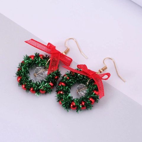 Pendientes Colgantes De Corona Y Árbol De Navidad Lazo De Cristal Tela De Fieltro Joyería De Fiesta Mujer