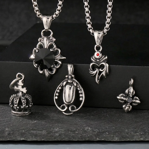 Collana Con Pendente Gotico Vintage Acciaio Inossidabile Strass Croce Corona Stile Hip Hop Punk Per Uomini Donne