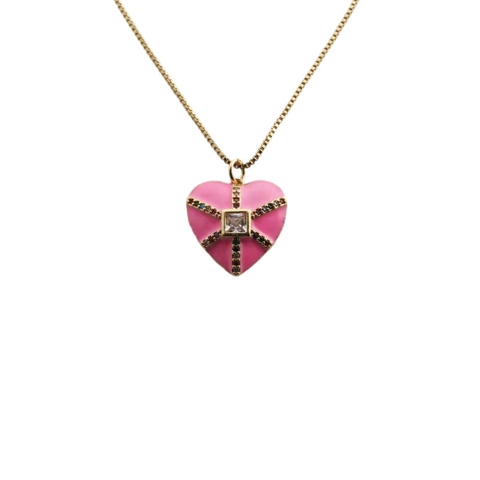 Collana Con Ciondolo A Cuore Rame Placcato Oro Smalto Colorato Croce Intarsiato Zirconia Gioielli Di Moda Eleganti Per Regalo Donna
