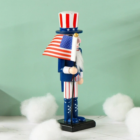Casse Noisette Soldat Bois Oncle Sam Style Drapeau Américain Peint À La Main Noël Décoration De Table Maison