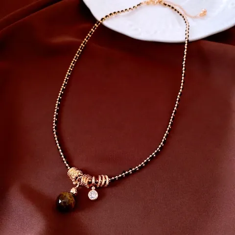 Collana Con Pendente In Pietra Occhio Di Tigre Retro Perline Nero Oro Rame Zircone Lusso Catena Regolabile Per Donne