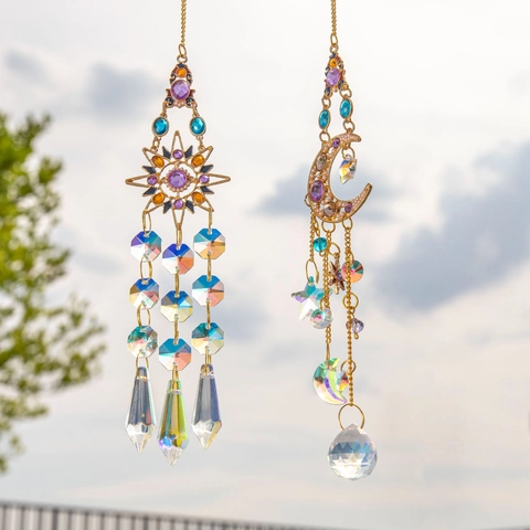 Attrape-Soleil En Cristal Ornement À Suspendre Soleil Lune Et Étoile Créateur D'Arc-En-Ciel Pour Décoration Maison Jardin