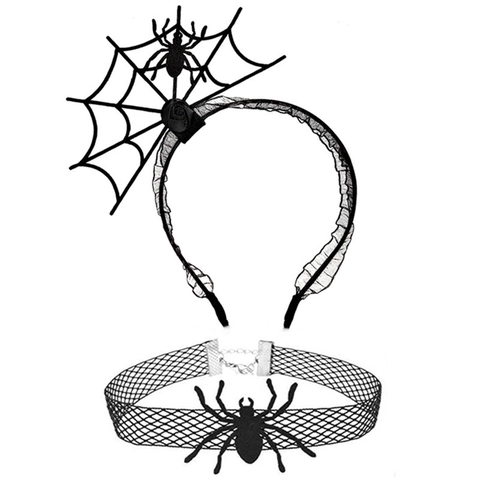 Halloween Spinnennetz Stirnband Und Spitze Halsband Halskette Gothik Rose Spinne Fledermaus Cosplay Kostüm Zubehör Damen Party