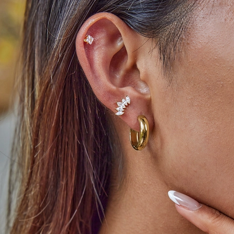 18K Gold Plated Stainless Steel Hoop Earrings Waterproof Hypoallergenic Geometric Zircon Rectangular Huggie Jewelry For Women