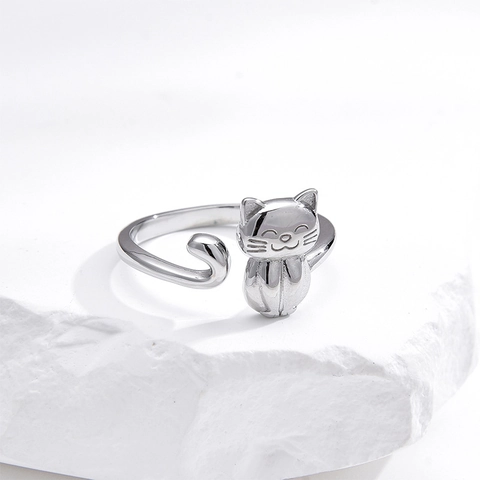 Minimalistisch 925 Sterlingsilber Katze Ring Für Damen Verstellbar Süß Tier Offener Ring Mode Fingerschmuck Geschenk