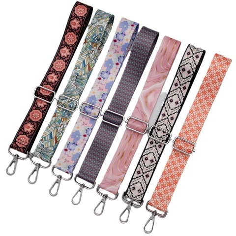 Bag Strap Replacement Adjustable Wide Polyester Fabric Shoulder Belt With Metal Buckle Ethnic Floral Marble Style Crossbody